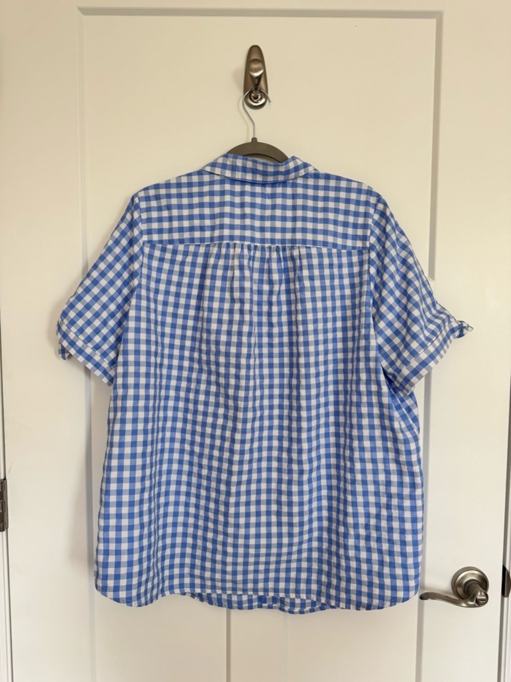 Roaman's Blue White Gingham Check Button-Down Tie Short Sleeve Shirt Size 18W - Picture 2 of 15